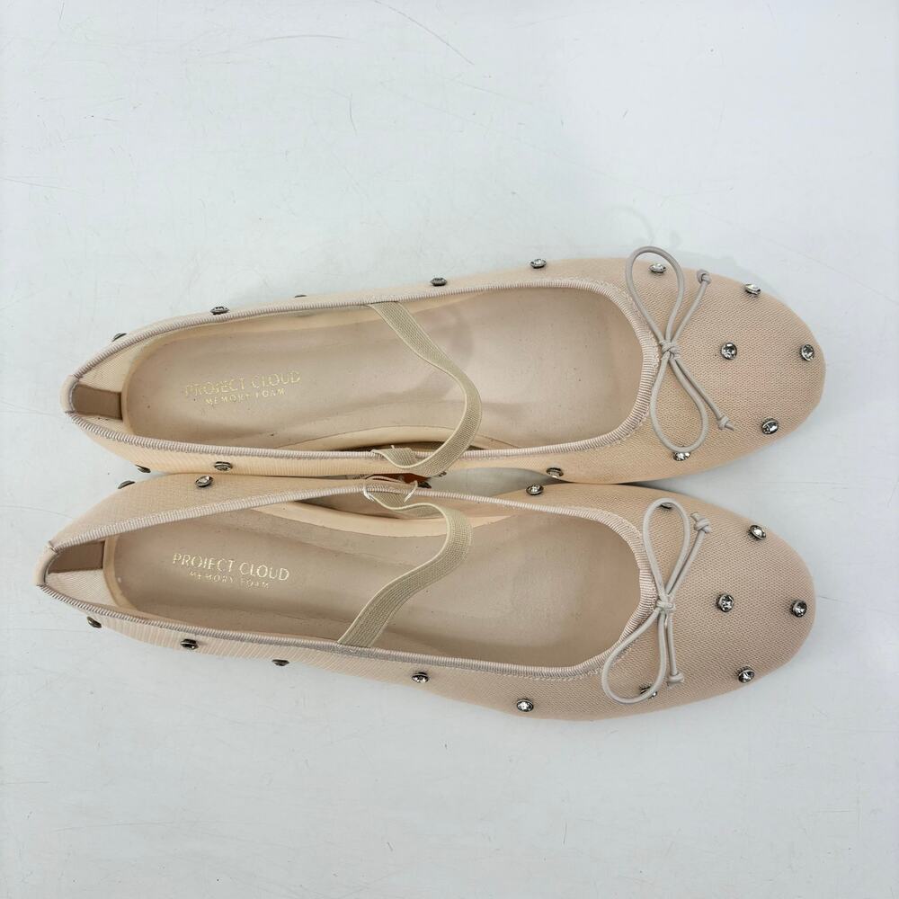Project Cloud Amity Nude Rhinestone Ballet Flats Mesh Bow Glam - Picture 10 of 14